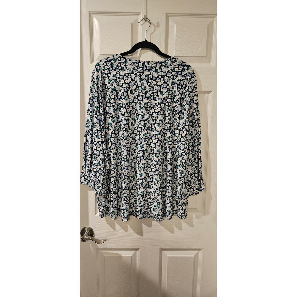 Karl Lagerfeld Paris Floral Blouse Womens 2X Black Blue Green Stretch Career Top - Picture 6 of 7